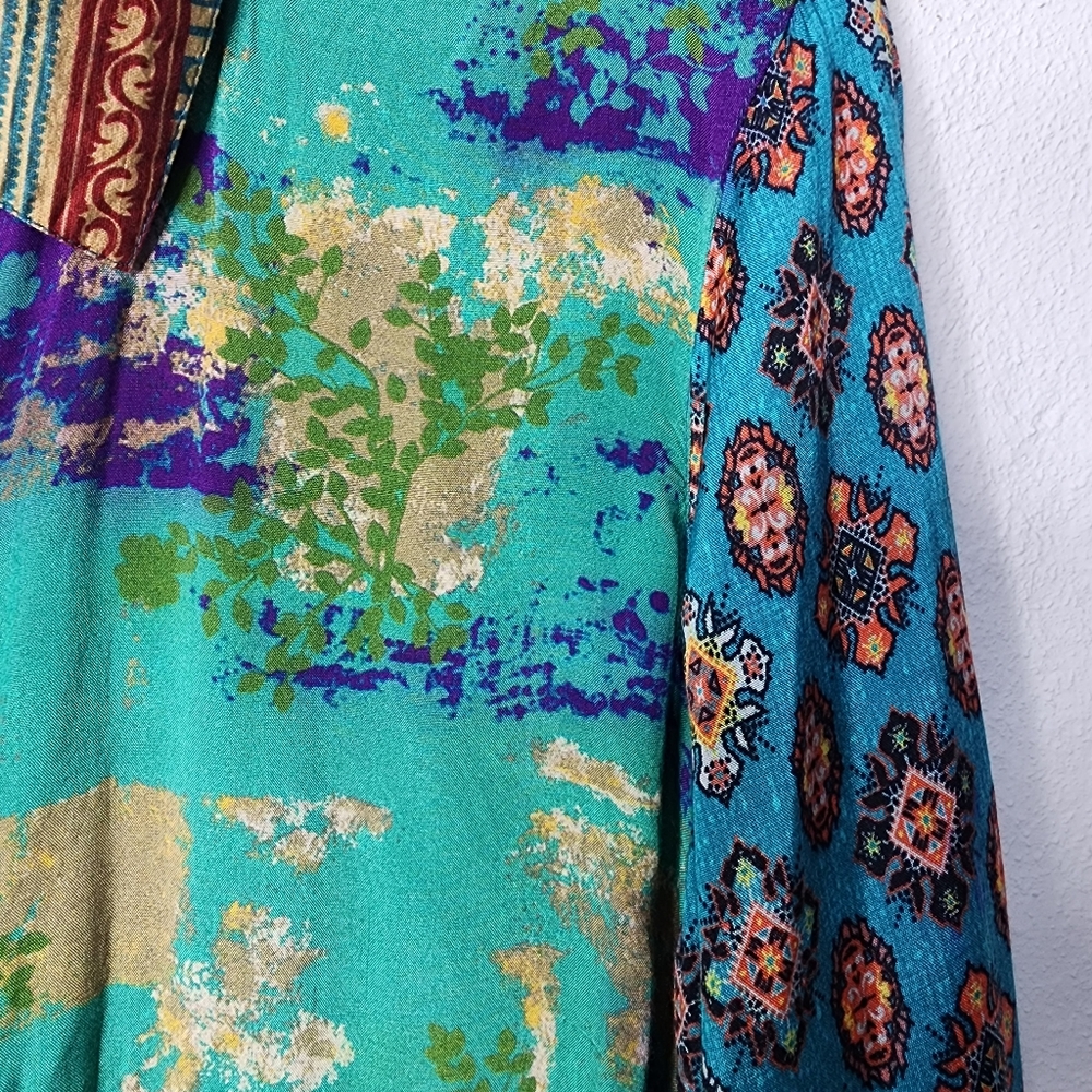 John Mark Abstract Patchwork Viscose Button Front… - image 11